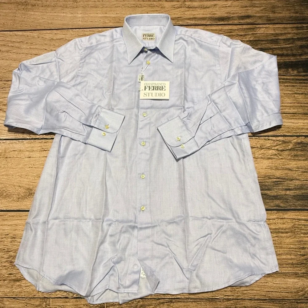 Gianfranco Ferre Studio Dress Shirt Mens 16 34/35 Light Blue Italy Cotton NWT